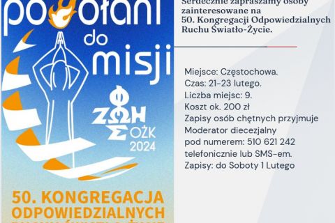 Zapisy na 50. Kongregacji Odpowiedzialnych Ruchu Światło-Życie.