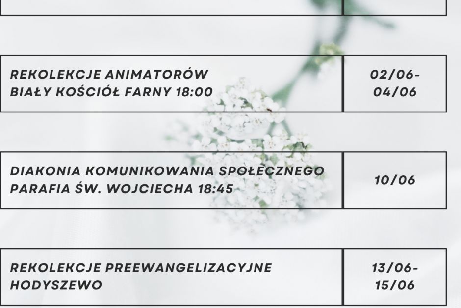 Kalendarium na czerwiec 2025