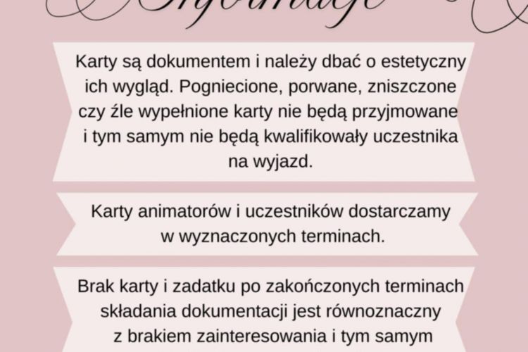Informacje dotyczące składania kart uczestników