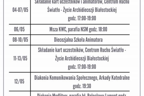 Kalendarium na maj 2026